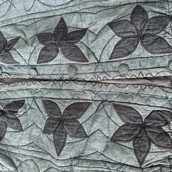 Free‎ People Blue Quilted Chambray Jacket with Floral Pattern Size Large NWT - Picture 5 of 10